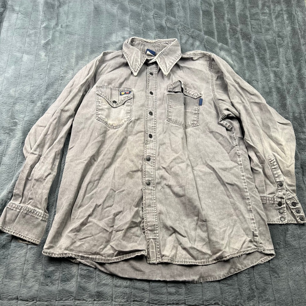 Lapco FR Gray Flame Resistant Snap Front Work Shirt Men HRC2 NFPA 70E ASTM F1506